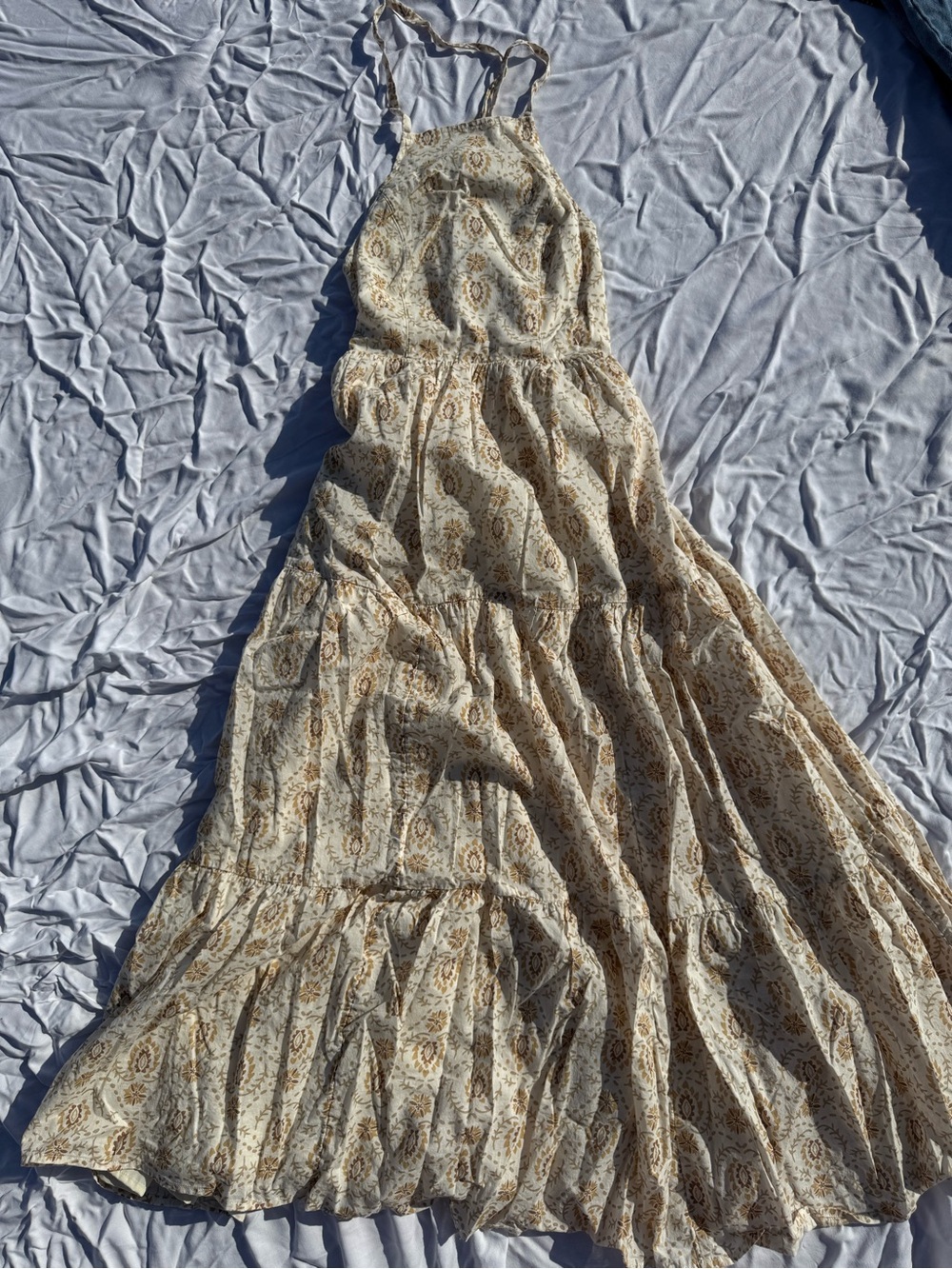 American Eagle Cream and Tan Floral Corset Summer Dress